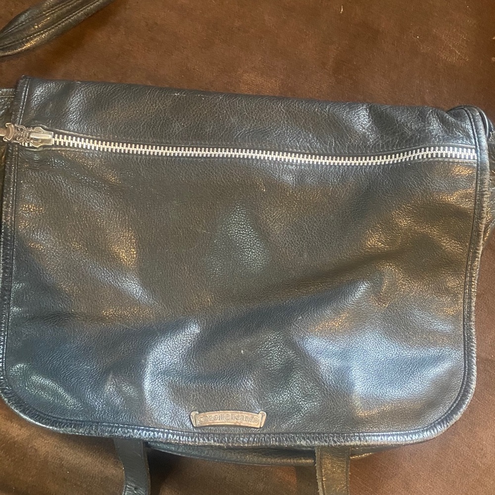 Leather Chrome Hearts laptop, shoulder bag.